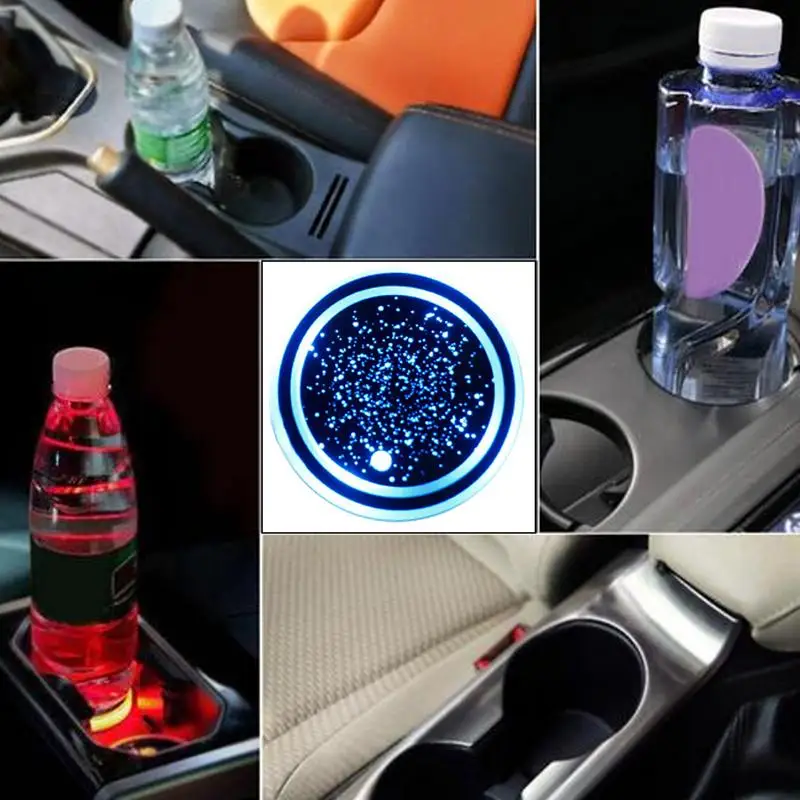 Lighted Car Cup Coaster Light Up Car Coaster Cup Mat Anti-Slip Insert Coaster Cup Mat For Drink 7 Colors Changing For Caravan