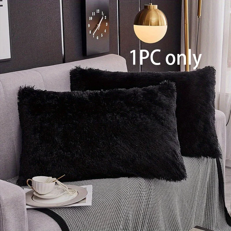 1pc Faux Fur Pillowcases , Velvet Super Soft and Cozy, Wrinkle, Fade, Resistant with Zipper Closure Bed Pillow Cases