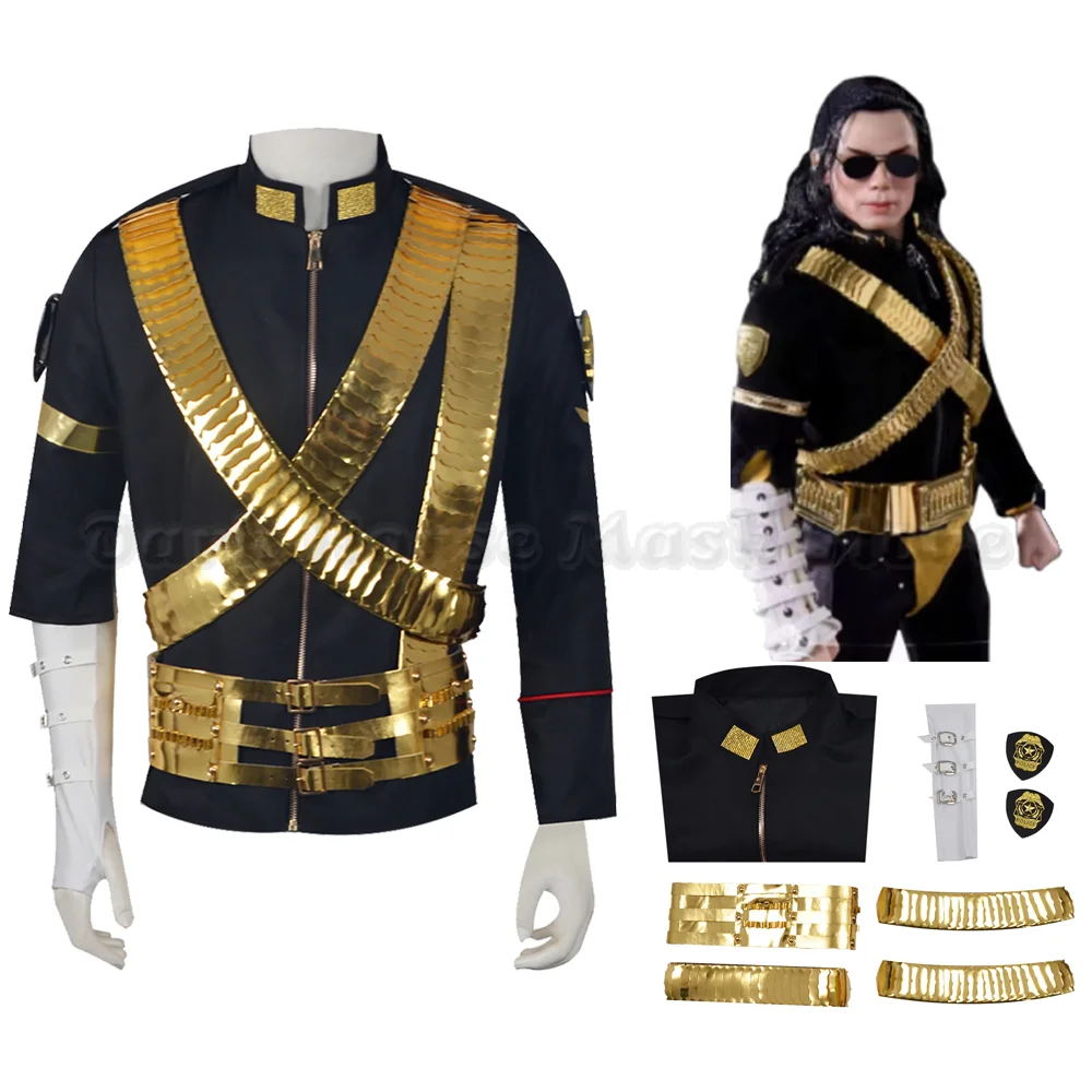 Hot Michael Joseph Jackson Classic JAM Jacket & Metal Belt Bullet Punk Exactly Same High Collection Halloween Costumes