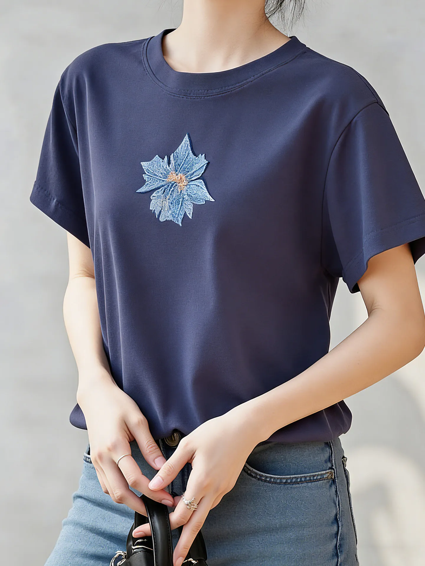 

Retro Style Pure Cotton Loose Short Sleeve round Neck T-Shirt Fashionable Age-Defying Women's Top Comfortable Korean Version