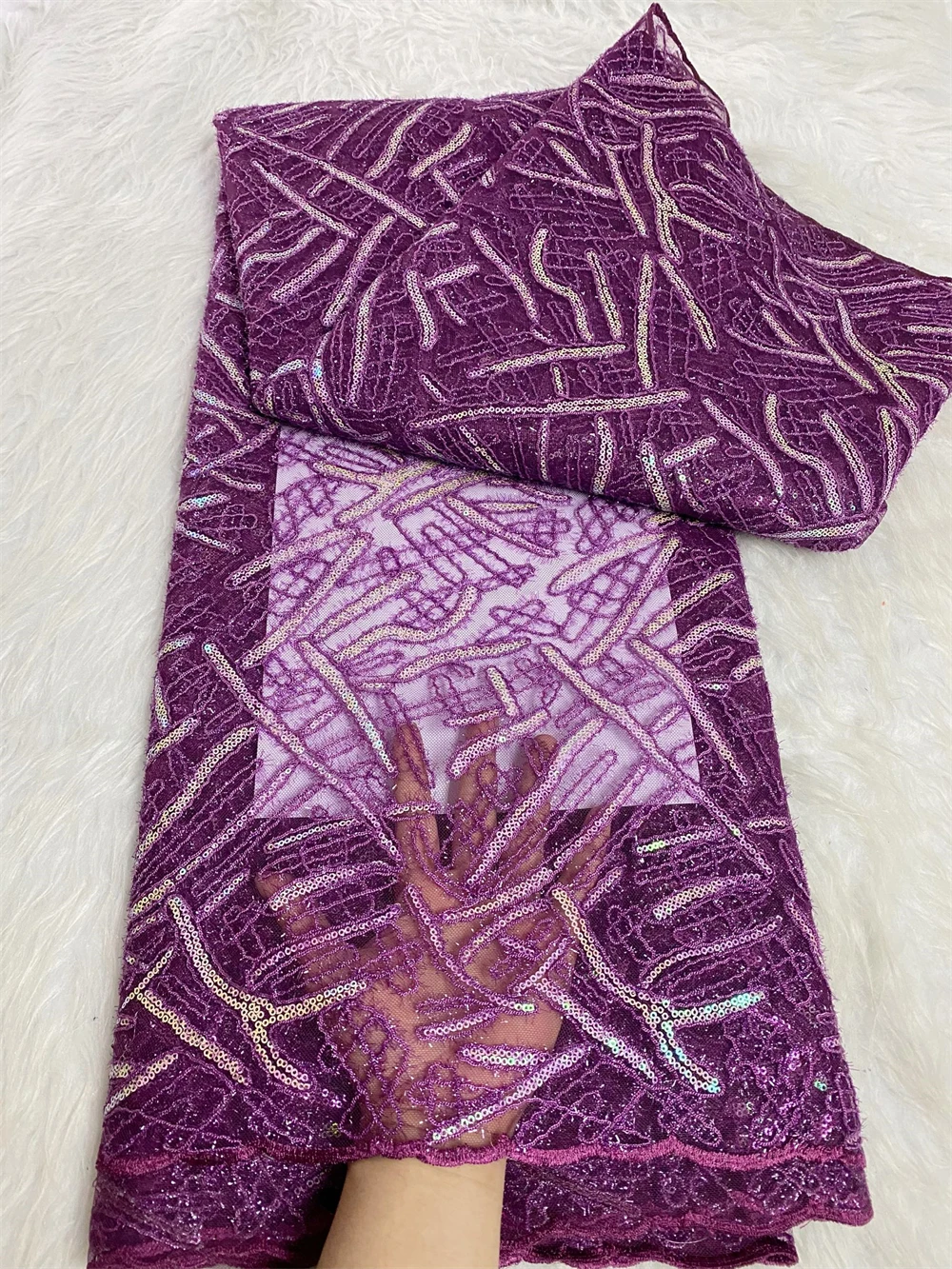 

Африканская нигерийская высококачественная тюлевая кружевная ткань с блестками для выпускных платьев, вышивка бисером, сетчатая ткань для шитья, 2025 5 ярдов, JH0067