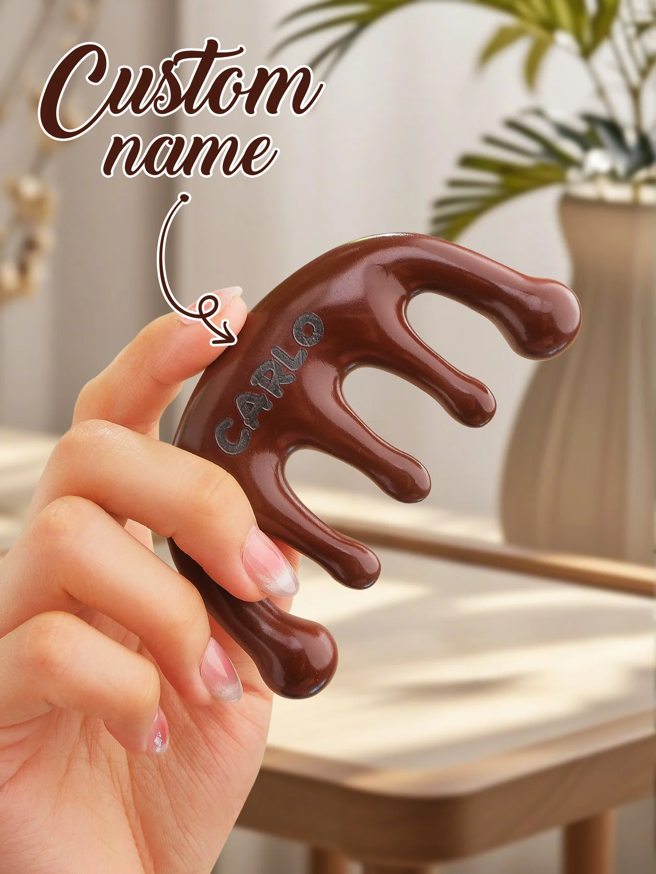 Custom Name Wooden Massage Comb Personalized Scalp Massager Five Claw Comb Hair Detangling Brush Gift For Women Mom Girlfriend