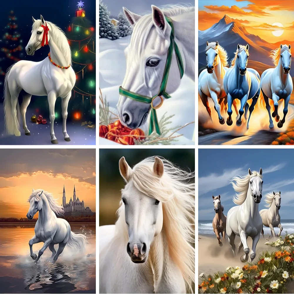 

Diamond Painting Aesthetic White Horse Portrait Picture of Rhinestones Diamond Mosaic Cross Stitch Embroidery Beaded Handmade