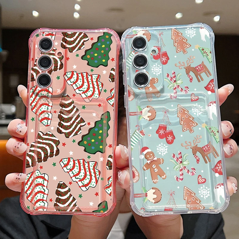 Card Bag Phone Case For Samsung Galaxy S26 S25 S24 Ultra S25 FE A18 A57 A37 A17 A56 A27 A55 A36 A16 Christmas Tree Pattern Cover