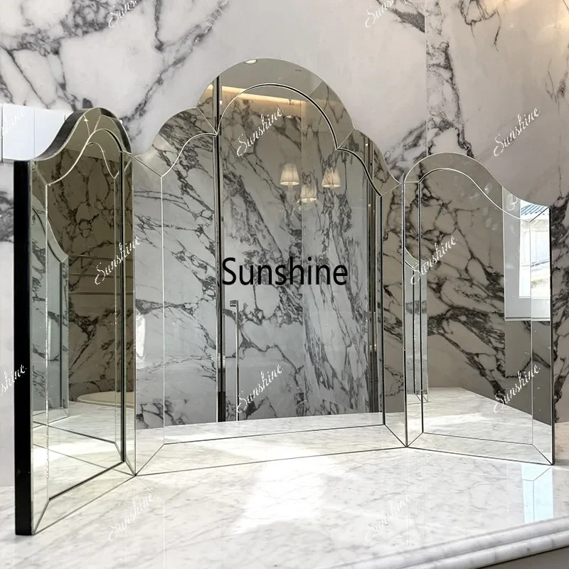 American retro makeup mirror home mirror bedroom triple folding vanity mirrorT*