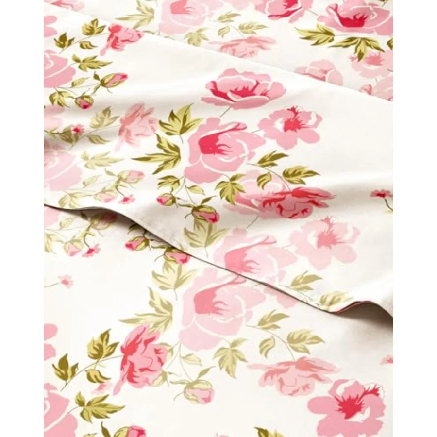 Floral Sheets - Pink Floral Bed Sheet Set - 1 Flat 1 Fitted and 2 Pillowcases w/ Deep Pockets - Comfy Wrinkle and Fade Free - B