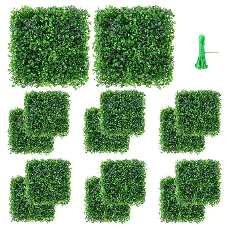 

12 Packs 10X10 Inch UV Privacy Fence Screen Greenery Panel Simulation Plant Wall Background Wall Plastic Lawn With Cable Ties