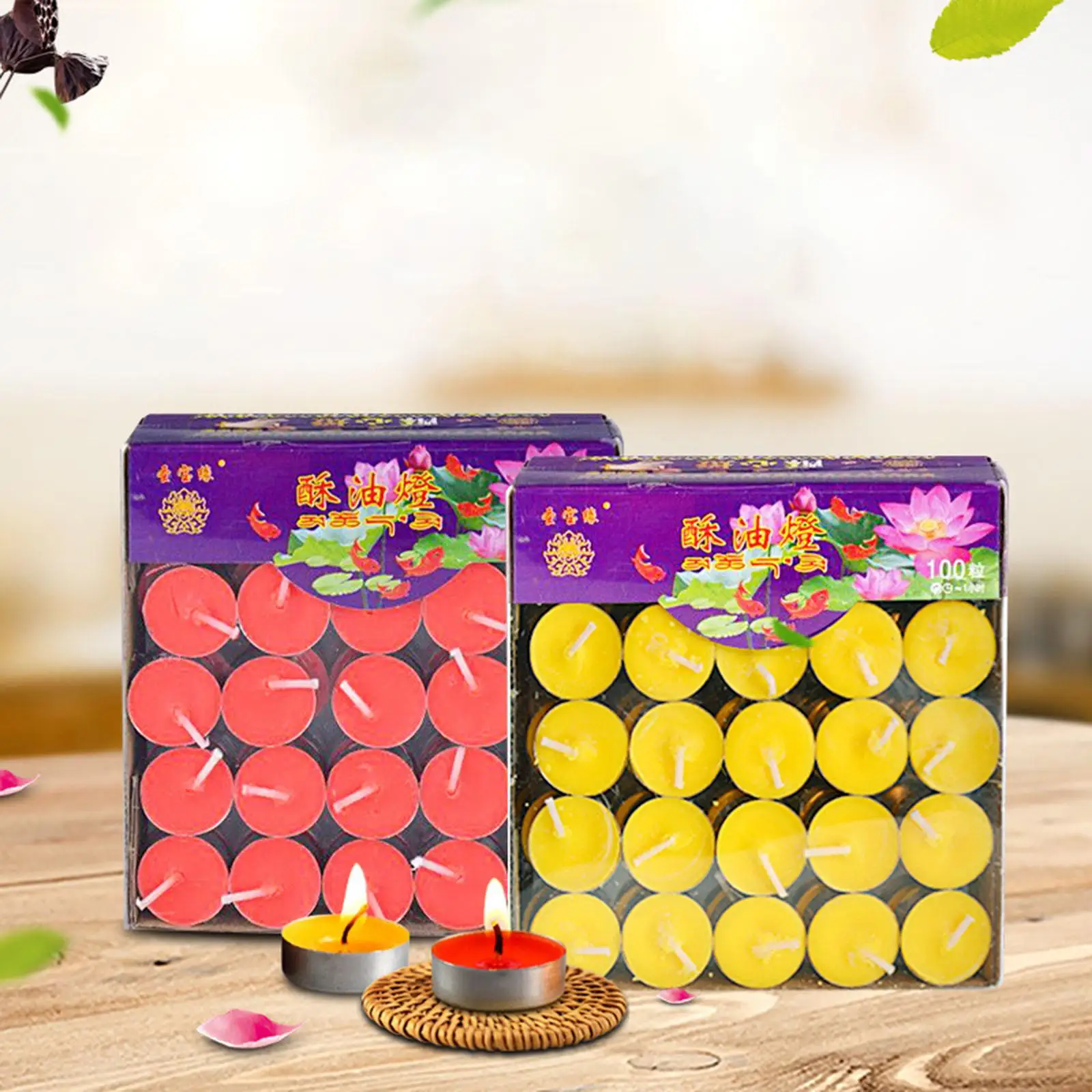 100x Tealight Ghee Butter Lamp Smokeless Candle Set for Meditation, Ceremonies,  Altars, Diwali Decorative Night Light Candles