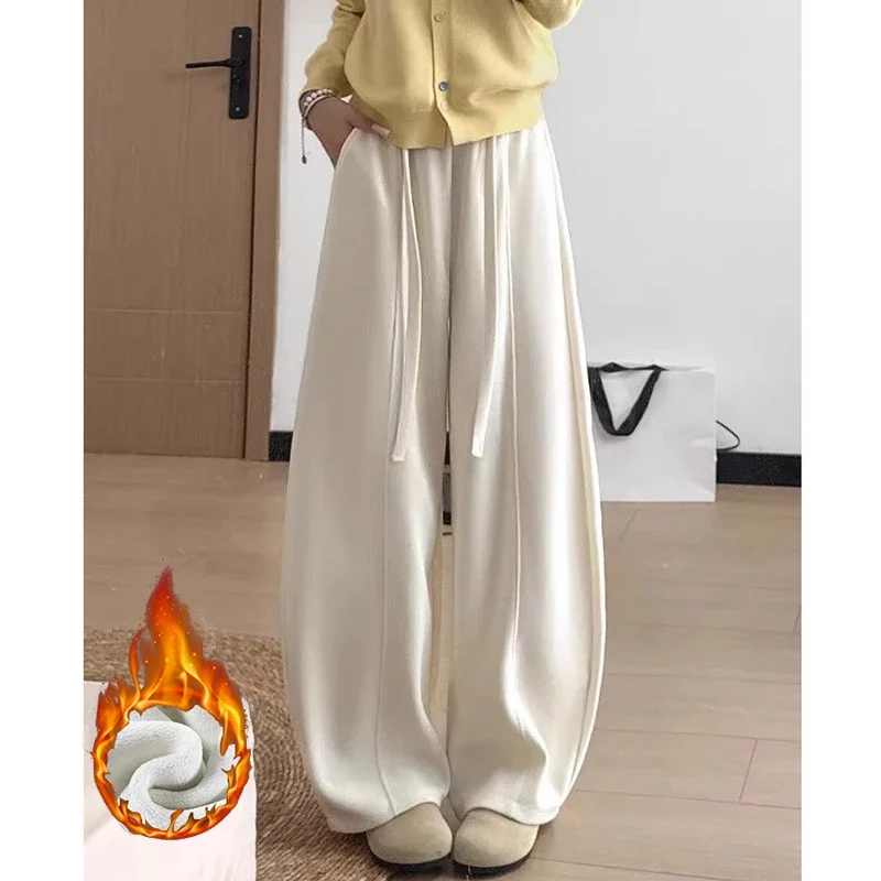 Winter Women Solid Fleece Joggers Pants Lady High Waist Snow Warm Plush Trousers Girls Ins Fashion Thermal Sweatpants