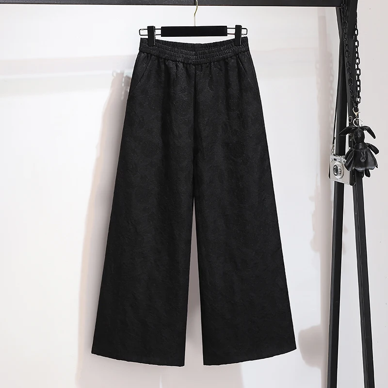 Retro Chinese Style Wide Leg Pants Elaborate Embroidery Modified Dark Pattern Loose Fit Elastic Waist Versatile Autumn Fashion