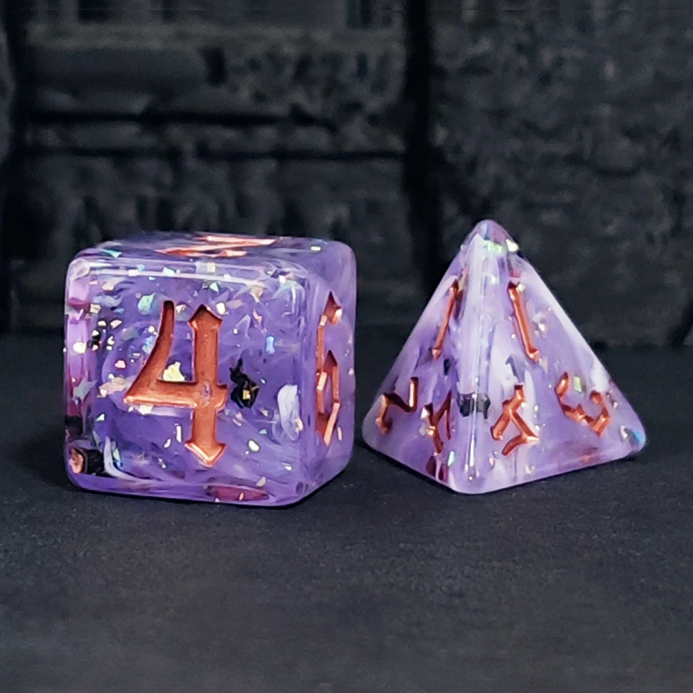 Glittery Purple Swirl with Obsidian Flakes Resin Dice Set Board Games DND RPG MTG Role-playing Dice Set 7Pcs/set Digital Dice view 4