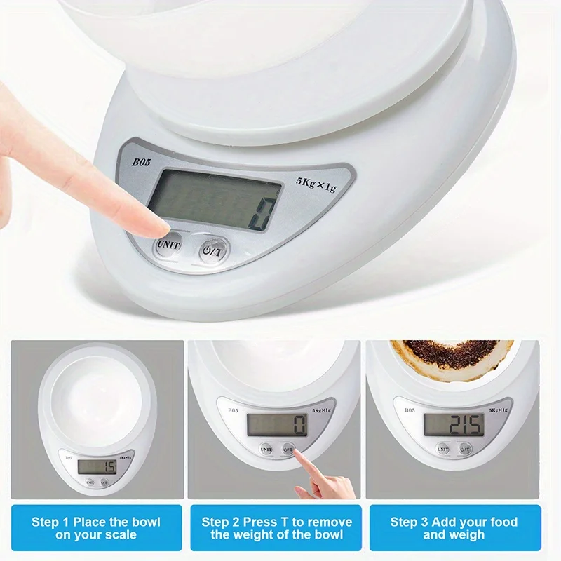 ميزان مطبخ رقمي 5 كجم، ميزان طعام دقيق مع شاشة LCD، فارغ، قاعدة غير قابلة للانزلاق، مقياس جرام/أونصة لمجوهرات الطبخ والخبز #2
