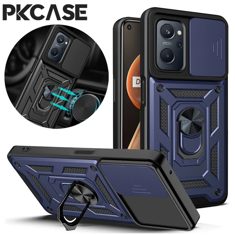 

PKCASE Shockproof Push Window Case For OPPO A60 A40 A76 A93 A74 A54 A73 A72 A32 A53 A92 A52 A94 A36 Magnetic Ring Bracket Cover