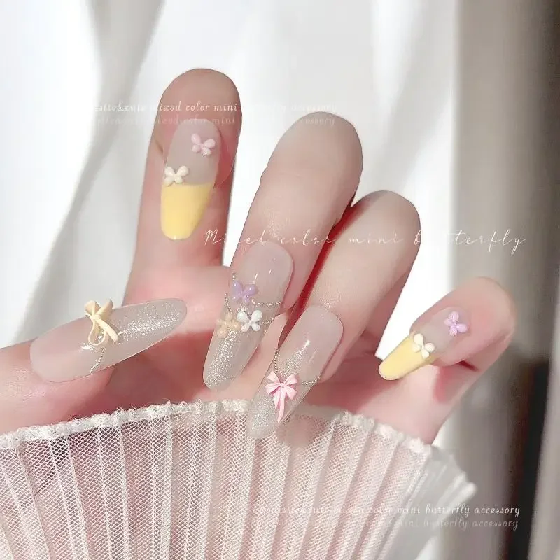 100Pcs Nail Enhancement Mini Mixed Color Bow Resin Flat Bottom Nail Decoration Nail Charm Accessories