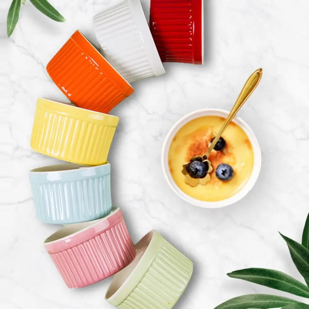 4Pcs Dishwasher-Safe Colorful Ramekins for Baking Ceramic Mini Condiment Dish Various Sizes Stackable Souffle Cups Cooking