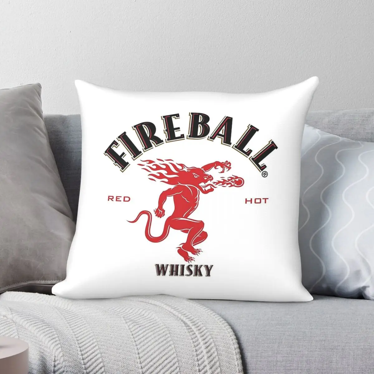 Funda de almohada cuadrada Fireball Cinnamon Whisky, funda de almohada decorativa con cremallera y estampado de terciopelo y lino de poliéster, funda de cojín para sofá