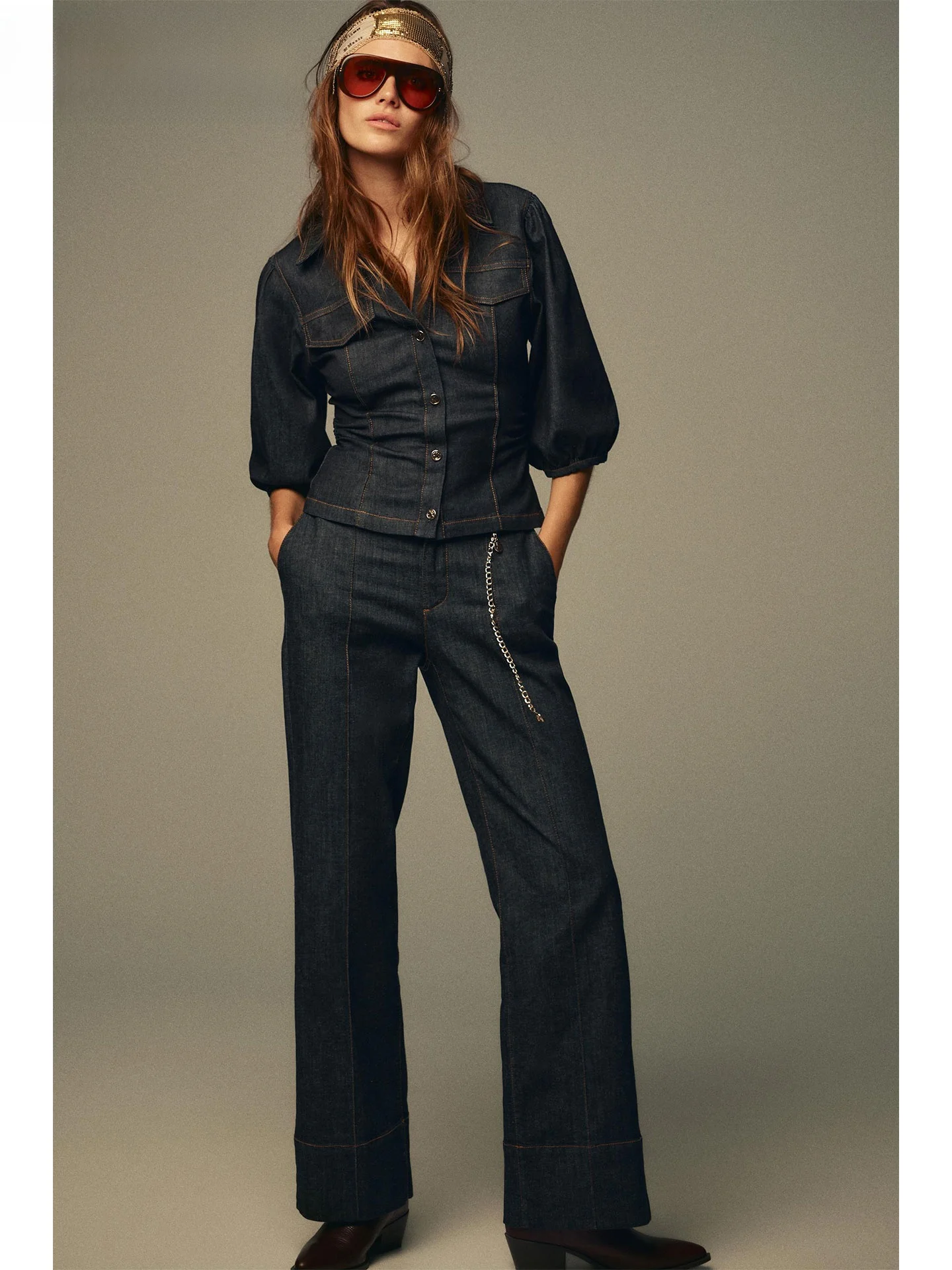 ZAPRHA-pantalones vaqueros de pierna ancha y cintura alta para mujer, pantalones vaqueros decorados con rayas de Color azul, corte holgado, otoño 2025