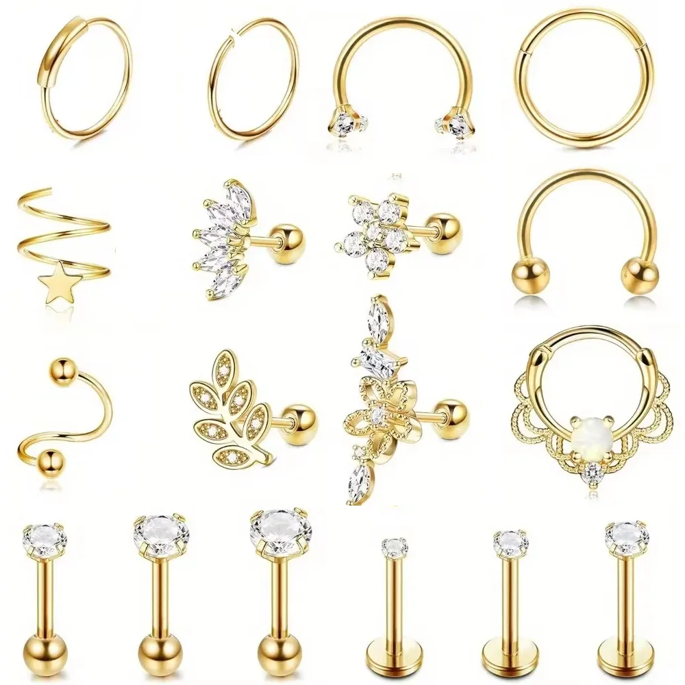 

Florideco 1Pc Studs Hoop Earrings Stainless Steel Piercing Jewelry for Women Men Tragus Cartilage Helix Earrings Piercing Gift