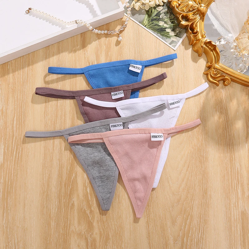 FINETOO 3Pcs/4Pcs Cotton Thongs Women Sexy G-string Panties M-XL Girl Underpants Low-rise T-back Underwear Female Lingerie Panty