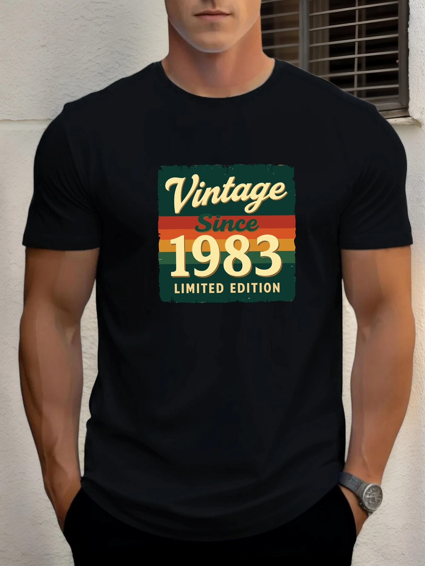 

Men's cotton T-shirt, summer round neck short sleeves, 1983 retro limited print breathable streetwear fashion cool T-shirt