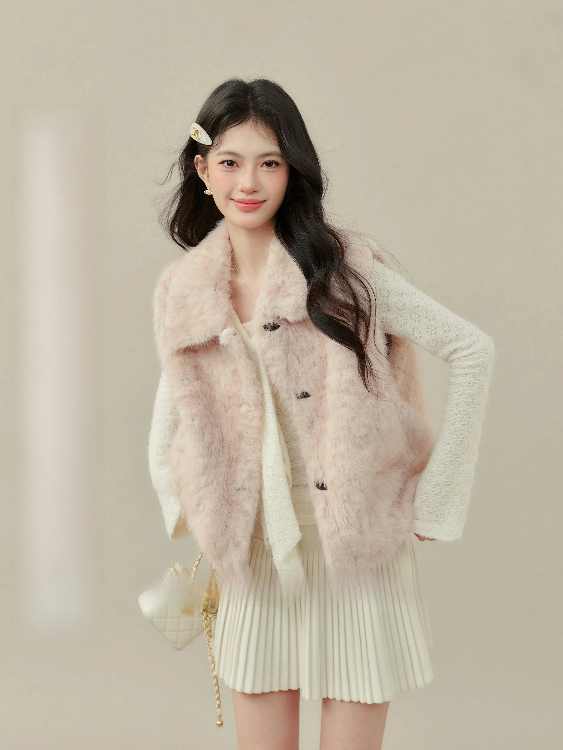 

plus Size Pink Faux Fur Vest Outerwear Loose Fit Comfortable Sugar Candy Sle Commute Faion Women's Jaet by Wang Xue