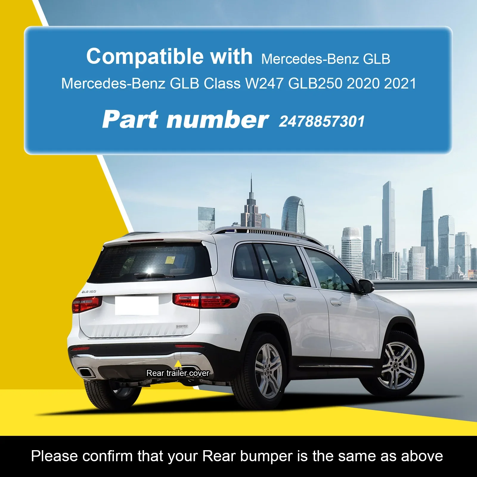 For Mercedes Benz GLB Class W247 2020 - 2023 Rear Bumper Tow Hook Cover Trailer Cover Cap Part 2478857301