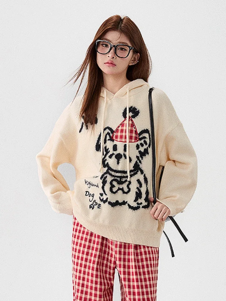 محبوك هوديس المرأة الكلب طباعة عادية مترهل الشارع الشهير الخريف الشتاء لينة الدافئة تنوعا كلية الفتيات الكورية الموضة اليومية #4