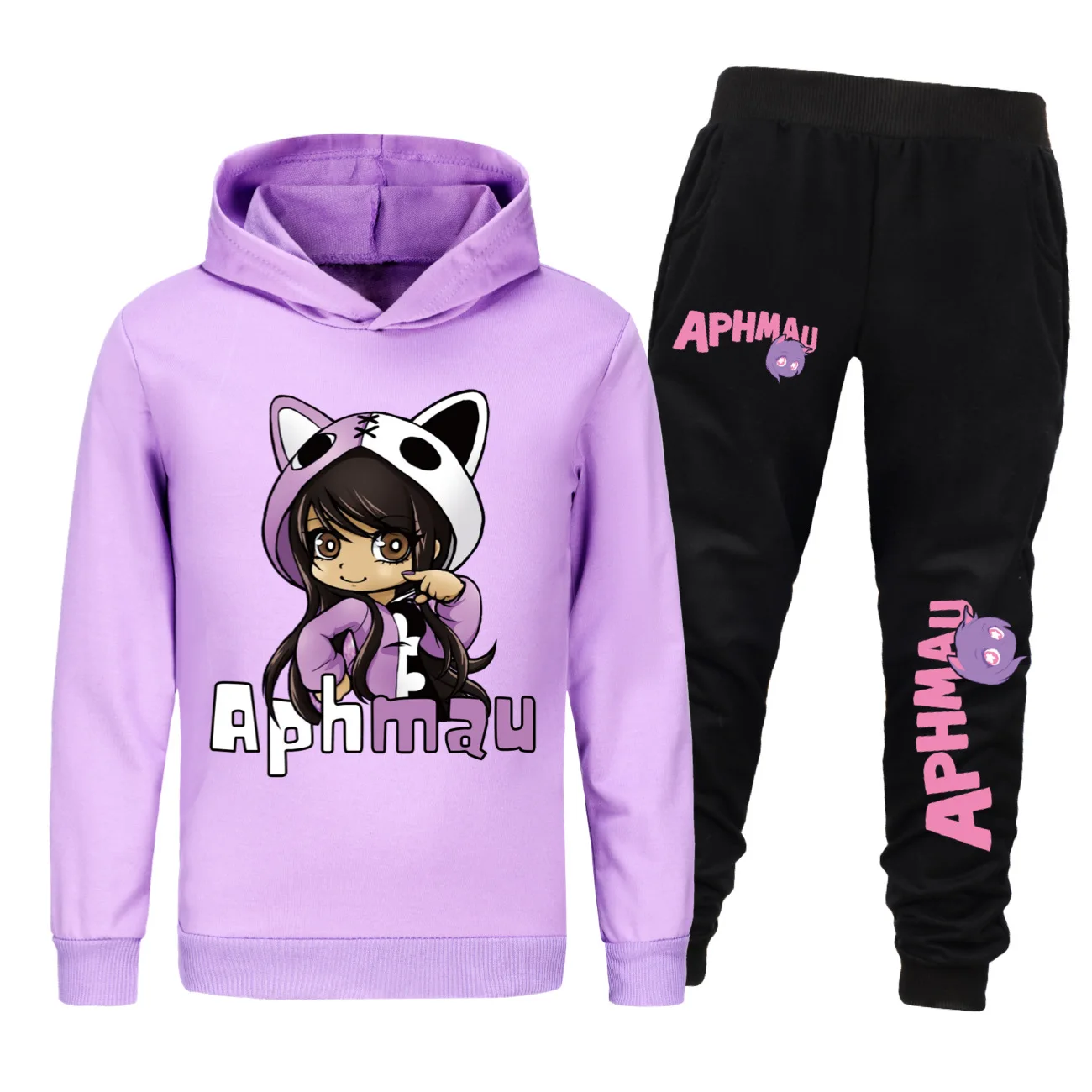 Anime Aphmau Cat Clothes Kids Cartoon Hoodies Pants 2pcs Set Junior Boys Long Sleeve Pullover Sweatshirt Toddler Girls Clothing