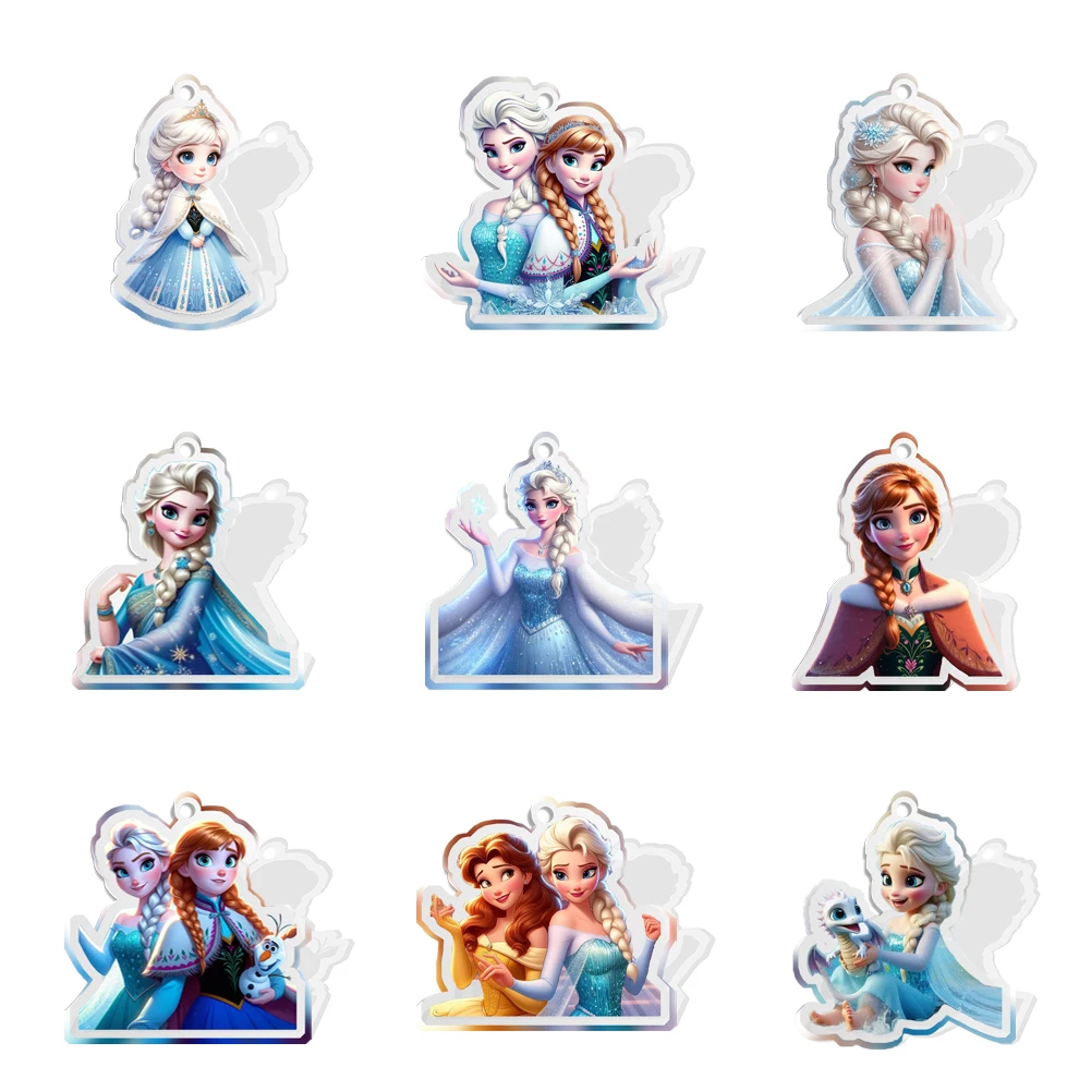 

Disney Princess Elsa Anna 10 Pcs/Lot With Hole Transparent Glitter Resin Planar Flatback For DIY Craft Supplies