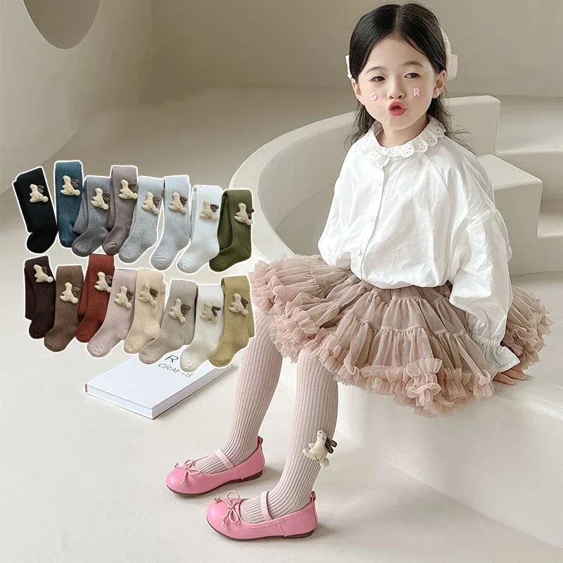 Spring Autumn Baby Girls School Student Uniform Pantyhose Pants Leggings Tights Rabbit Kids Children Stretch Knitting Trousers