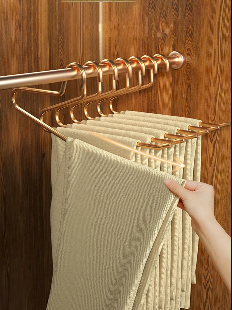 5pcs Aluminum Alloy Pants Hangers Pants Organizer Closet Clothes Storage Drying Rack Bold Anti Slip Trousers  Rack