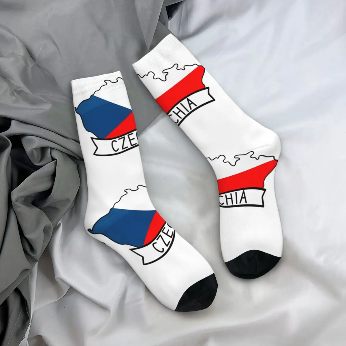 Vintage Czechia Map Sticker Sticker 2024 Men's compression Socks Unisex Europe Harajuku Pattern Printed Novelty Crew Sock