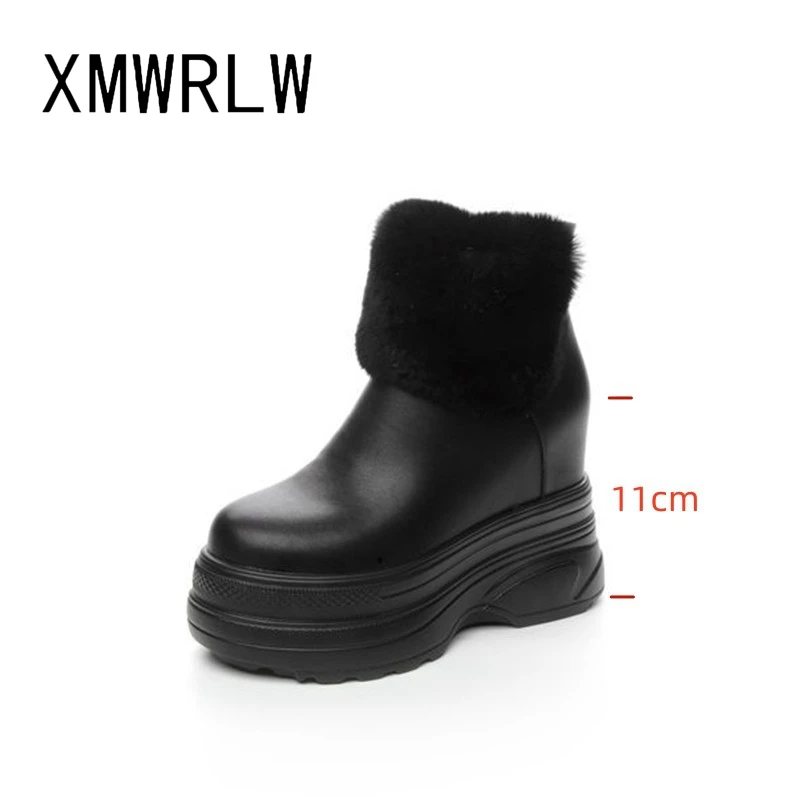 XMWRLW scarpe invernali da donna stivaletti in pelle moda tacco nascosto donna zeppe scarpe stivaletti suola in gomma scarpe invernali da donna