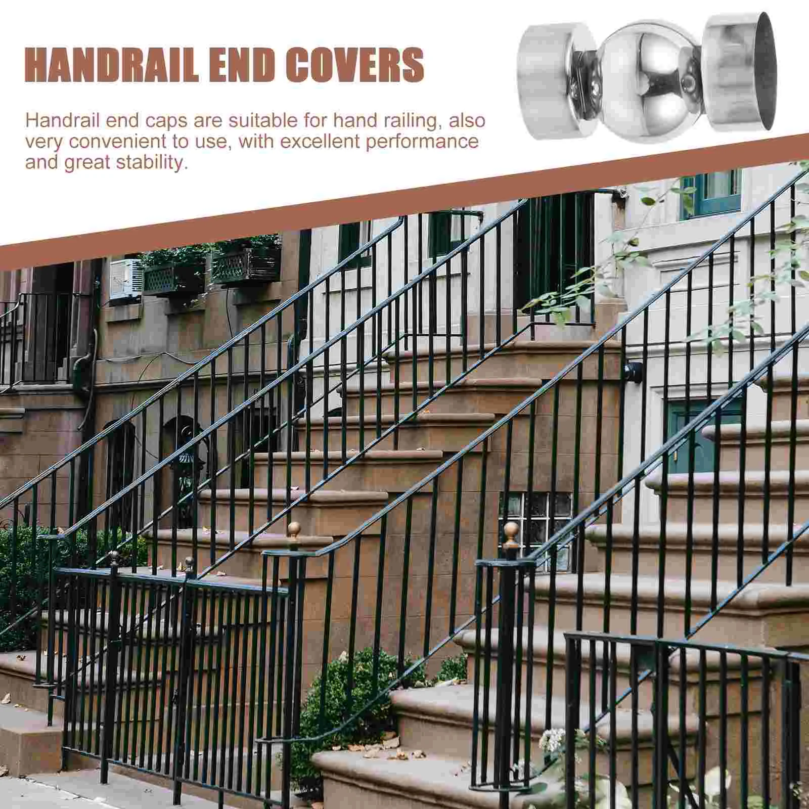 2 ชิ้นตกแต่ง Handrail End Cap อุปกรณ์เสริมสแตนเลสบันได Handrails ครอบคลุม