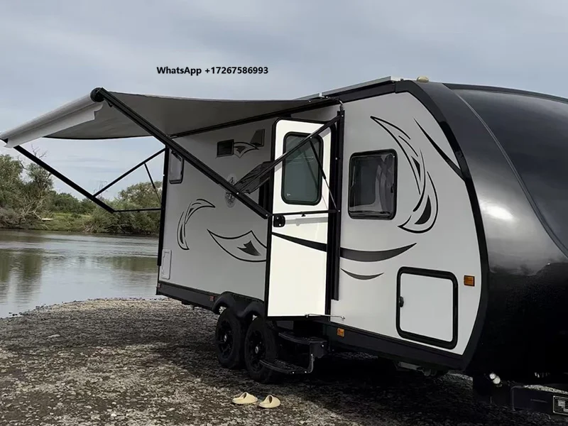 

12V Electric Remote Control Aluminum Frame RV Awning Travel Sunshade with LED Light Strip for Recreational Vehicle Caravan