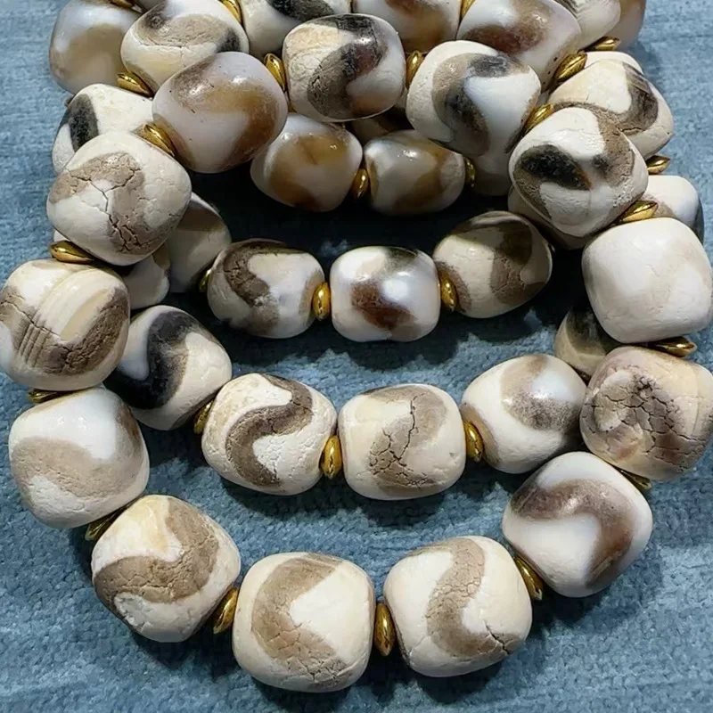 Tibetan natural authentic old mine raw agate, calcified underground tiger tooth dzi bead bracelet, approximately 11mm