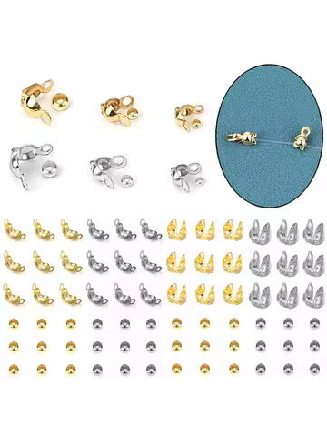 100pcs/Lot Stainless Steel Gold Plated Connector Clasp Crimp End Beads For Bracelet Necklace Chains DIY Jewelry Making Supplies