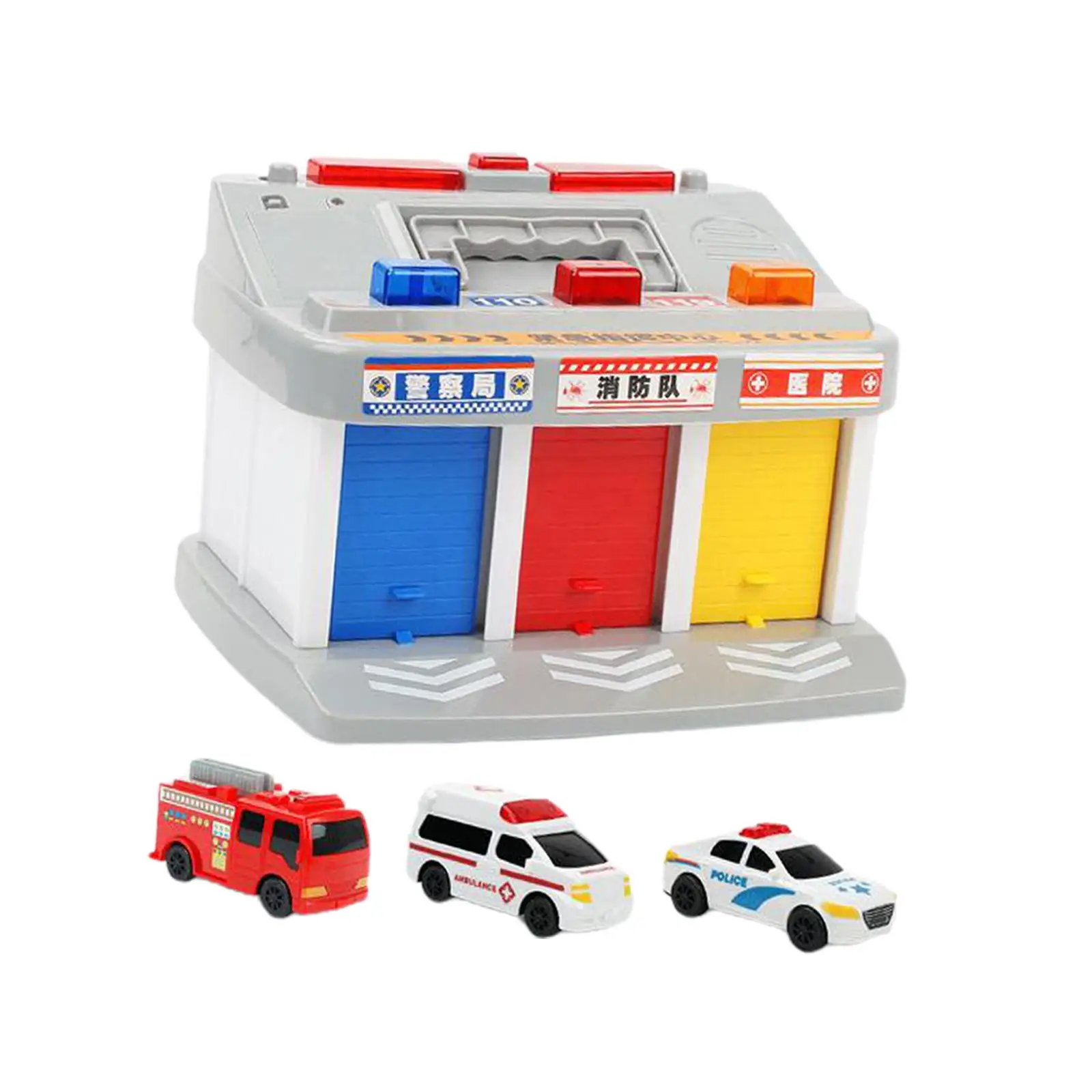 Emergency Vehicle Station with 3 Mini Cars Toy Vehicle for Ages 3 and up