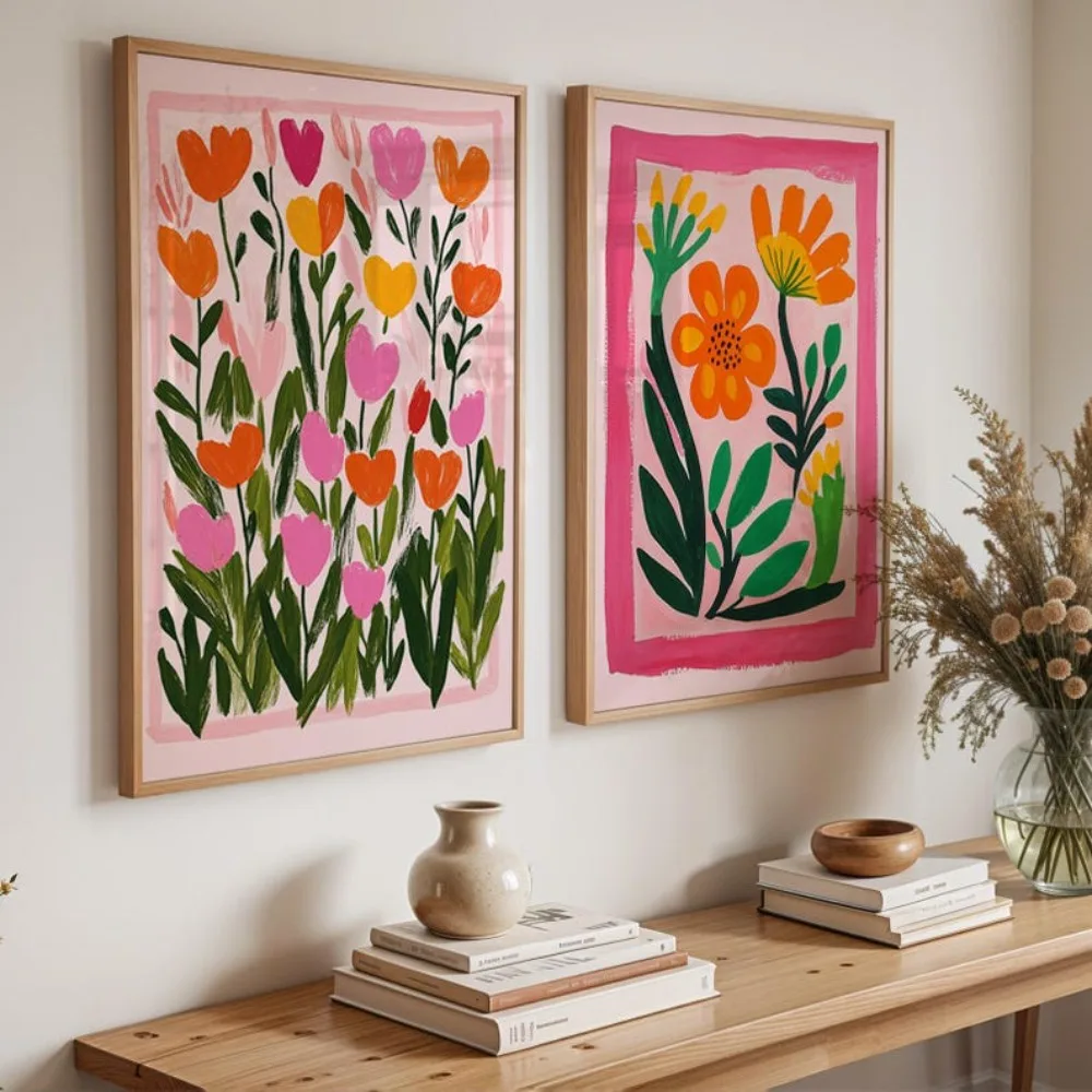 1/2 Uds. Ramo Floral de flores silvestres, lienzo abstracto botánico, póster impreso, impresiones de arte estético moderno, decoración del hogar, carteles artísticos de pared