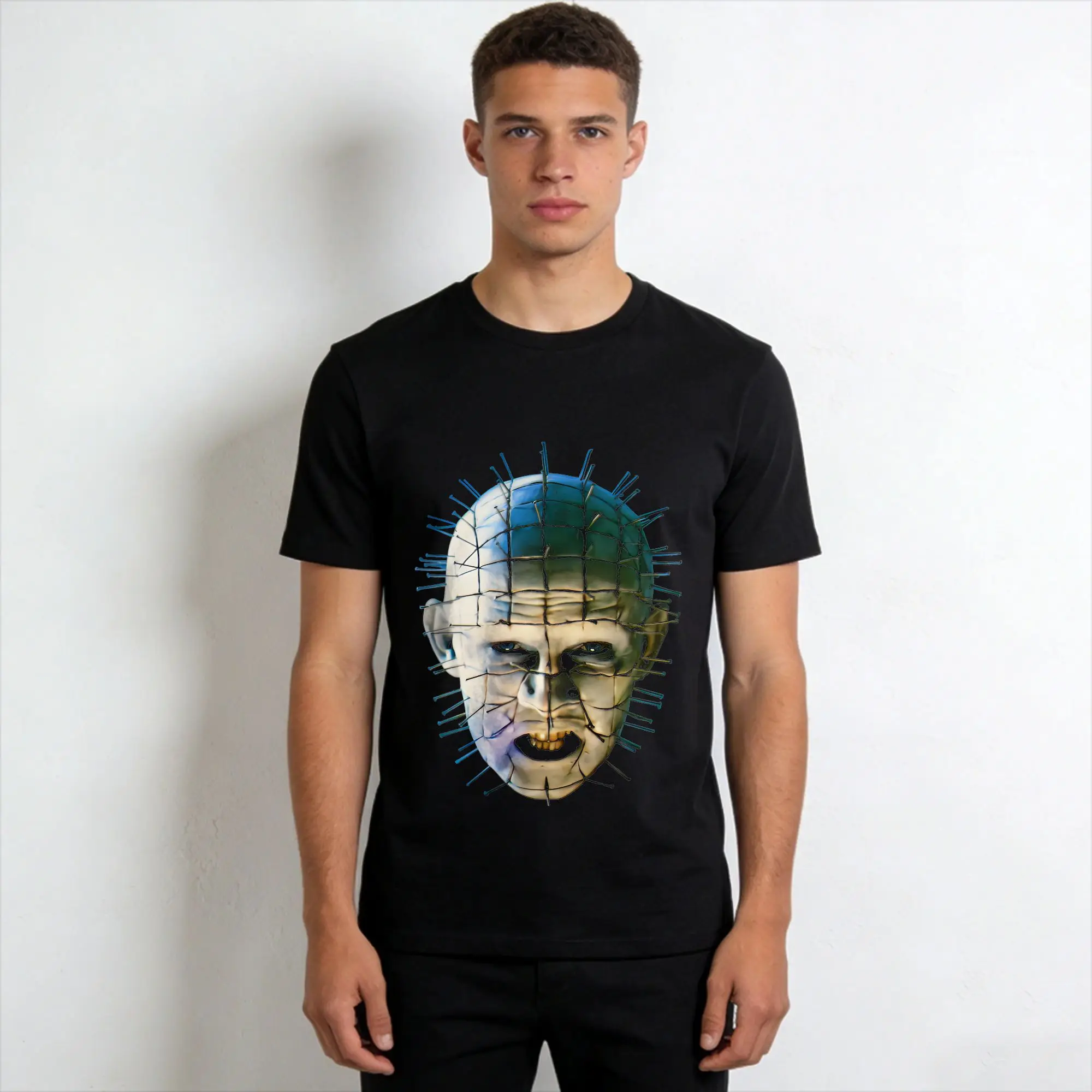 Hellraiser Horror Movie  Men's T Shirt  Unique Tees Short Sleeve Round Neck T-Shirt 100% Cotton Gift Idea Clothing