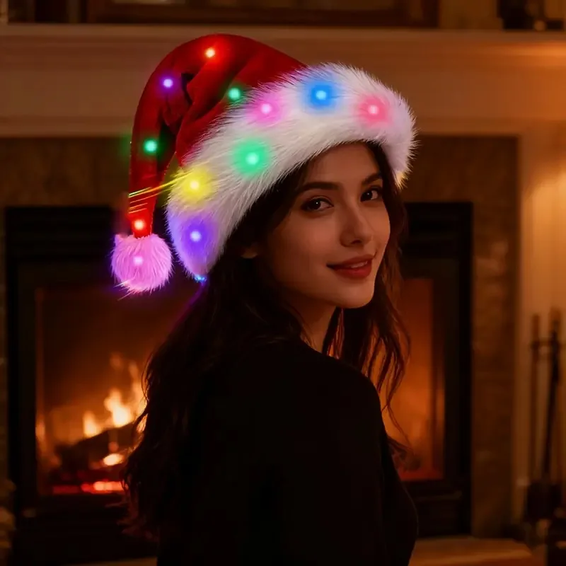 Chapeau de noël LED pour adultes et enfants, 1 à 4 pièces, chapeau de père noël en velours rouge, couvre-chef de vacances pour la décoration de la maison pour les célébrations de noël et du nouvel an
