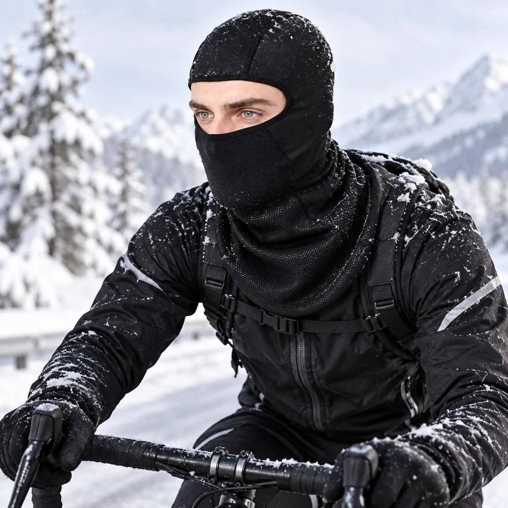 Warm Lining Winter Balaclava Mask Thick Fabric Dustproof Guard Cycling Helmet Liner Extended Collar Solid Black
