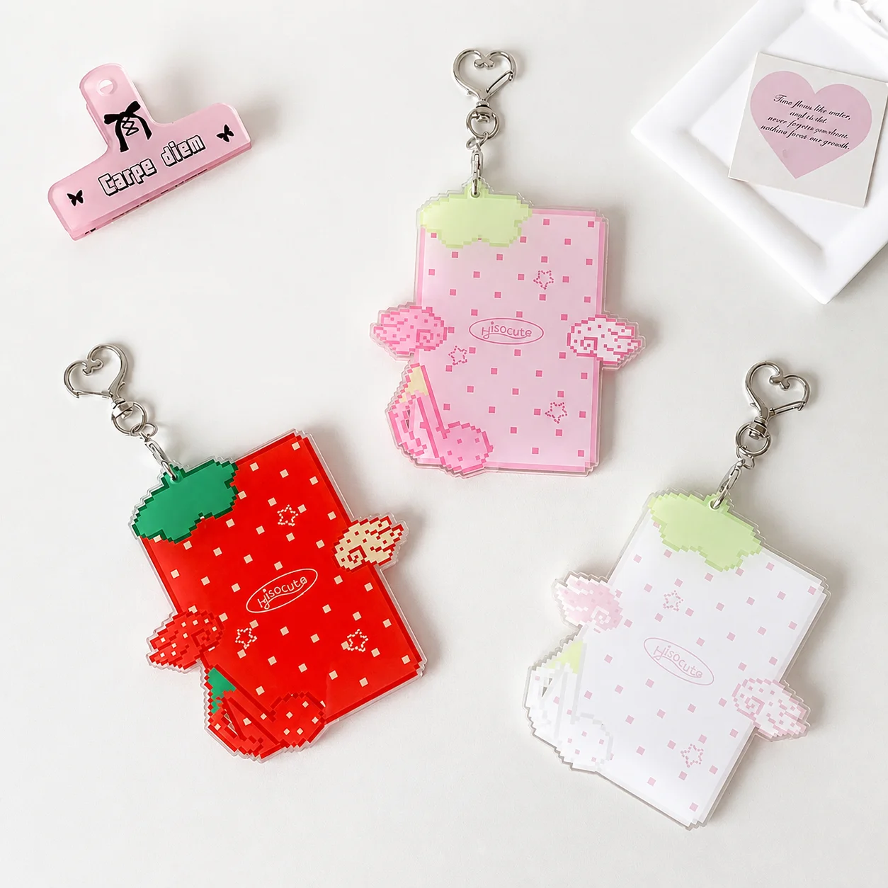 Pixel Fruit Card Holder Multiple Color 3 Inch Card Case Bag Charm Card Holder Transparent Acrylic Photocard Holder For Backpack