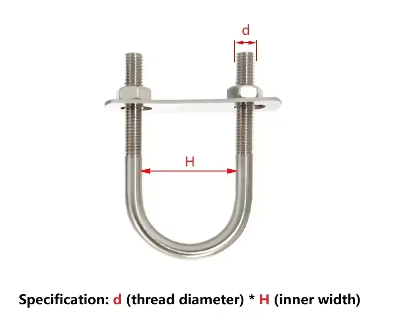 U-Bolzen aus Edelstahl 304 mit Mutternplatte für Rund- und Vierkantrohrklemmen M6 M8 U-förmiger Clip – Detail 1