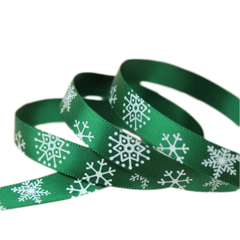 (25yards/50yards)/Roll 10mm Red Green Printed Snowflake Satin Ribbon Christmas Package Gift Ribbons Handmade DIY