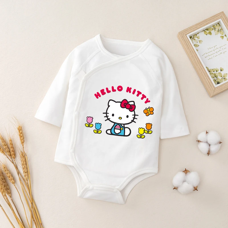 Hello Kitty Newborn Baby Clothes Sanrio Kt Cartoon Cotton Romper Spring and Autumn New Baby Long Sleeve Jumpsuit Infant Pajamas