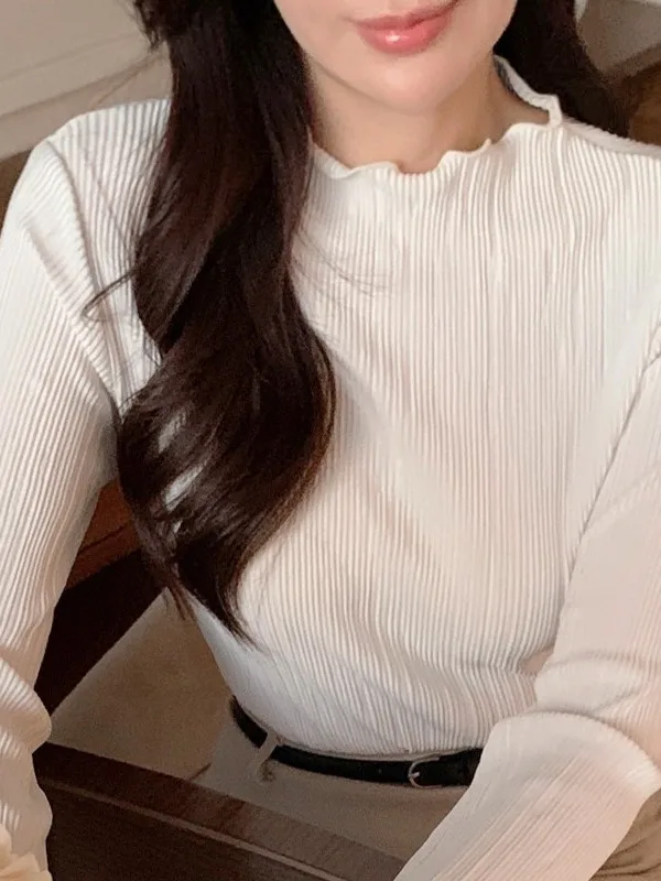 التخسيس البتلة طوق مطوي طويل Sve قاعدة irt المرأة شيك لطيف عمودي شريط الملمس قاعدة طبقة علوية الكورية Sle #2