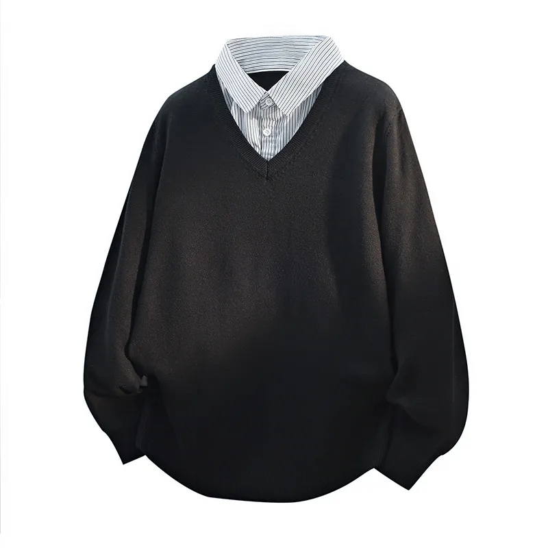 

Faionable irt Collar Knitted Sweater Men's Mo Two-Piece Pullover Autumn Casual Polyester Fiber Medium Gauge Knitwear