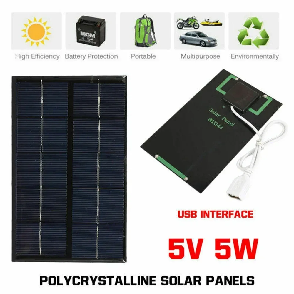 USB Solar Panel Outdoor 5W 5V Portable Solar Charger Pane Climbing Fast Charger Polysilicon Travel DIY Solar Charger Generator