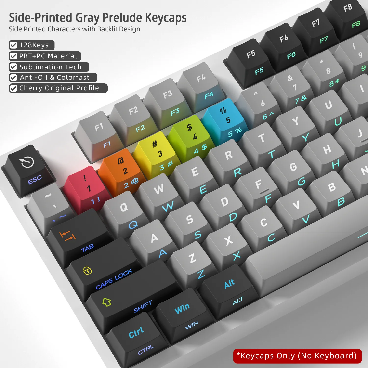 [Original 128-key side engraving light transmission prologue theme] Mechanical keyboard keycap five-sided PBT hot sublimation sm
